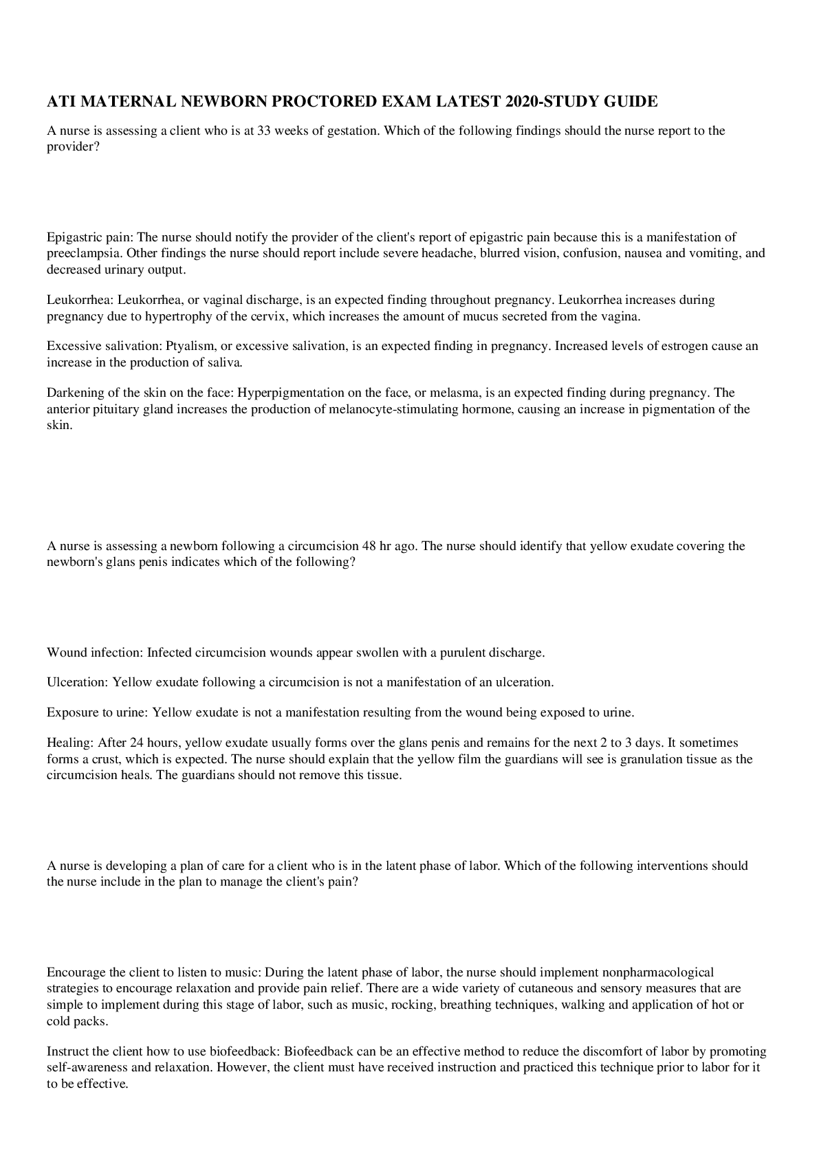 ATI MATERNAL NEWBORN PROCTORED EXAM LATEST 2020STUDY GUIDE Browsegrades